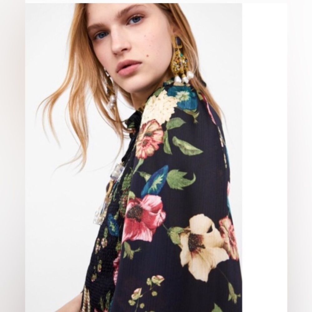 ZARA Multicolor Floral Romper Long Sleeve Chiffon Black Small - Picture 14 of 15